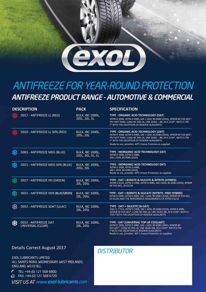 Exol Lubricant Launch New Range of Anti-freeze
