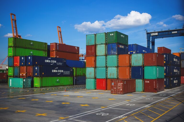 Stacked shipping containers at a container port